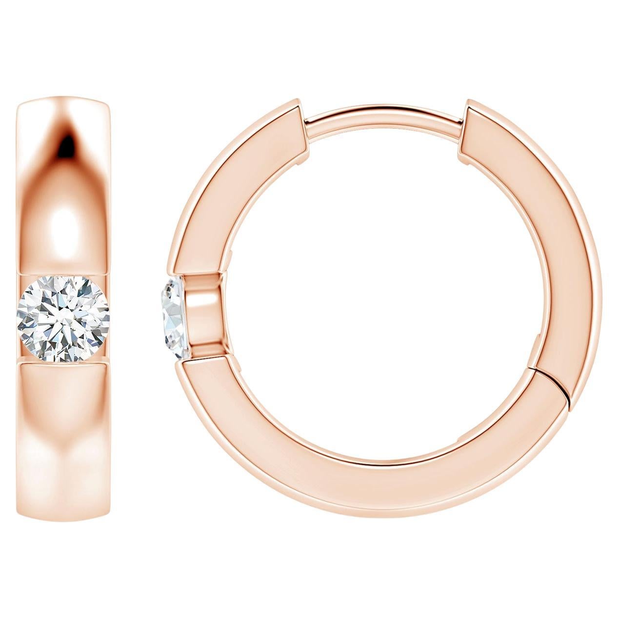 ANGARA Natural Round 0.15ct Diamond Hoop Earrings in 14K Rose Gold (Color-G) For Sale