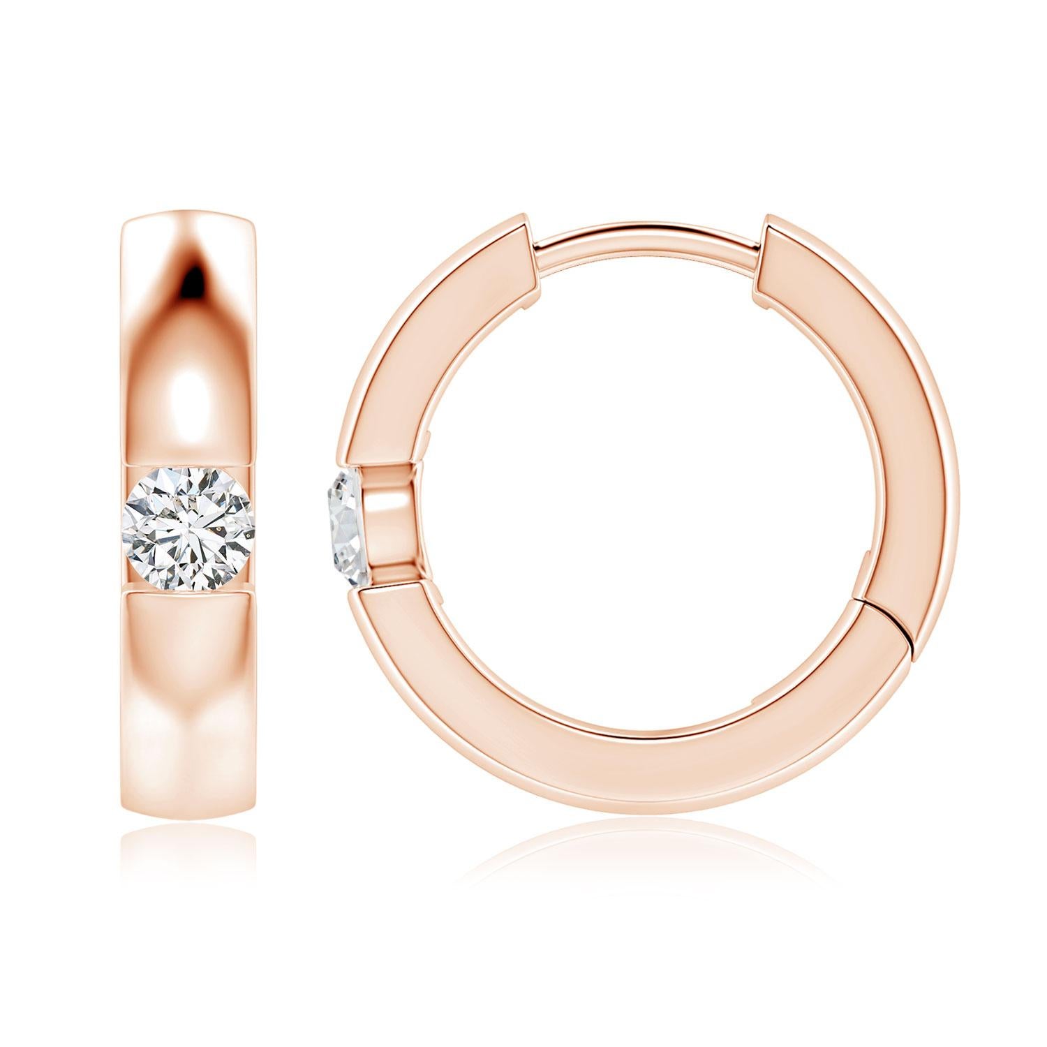 Modern ANGARA Natural Round 0.15ct Diamond Hoop Earrings in 14K Rose Gold (Color-H) For Sale
