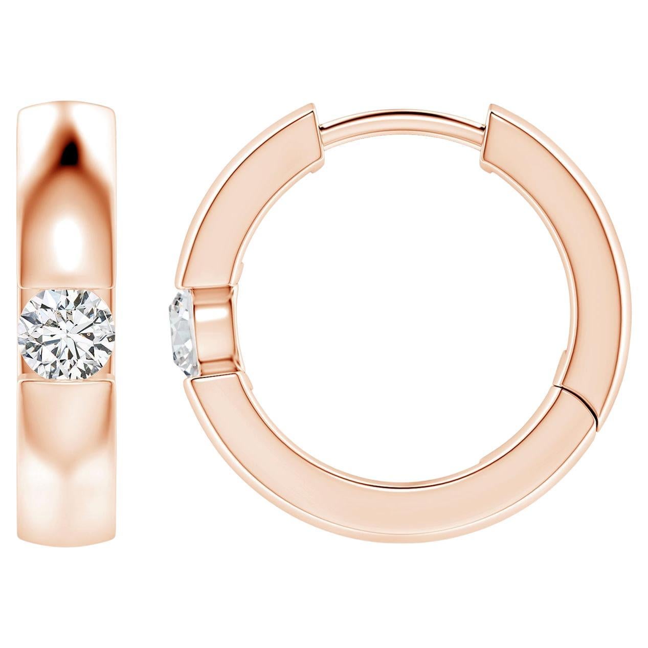 ANGARA Natural Round 0.15ct Diamond Hoop Earrings in 14K Rose Gold (Color-H) For Sale