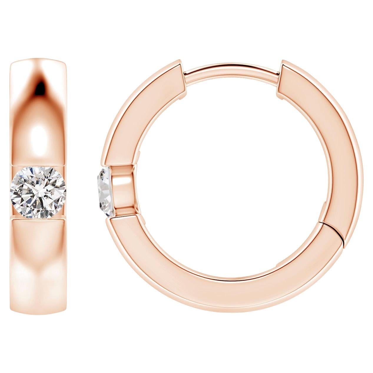 ANGARA Natural Round 0.15ct Diamond Hoop Earrings in 14K Rose Gold (Color-I-J) For Sale
