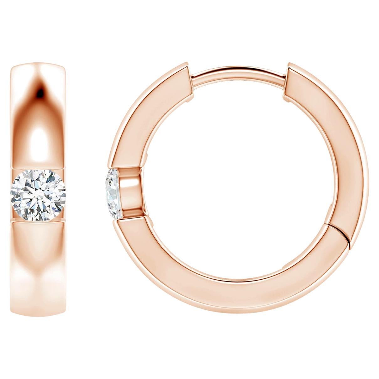 Natural Round Diamond Hoop Earrings in 14K Rose Gold (Size-3mm, Color-G) For Sale