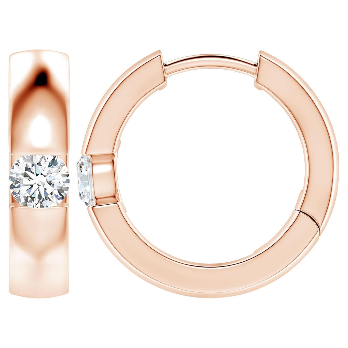 ANGARA Natural Round 0.35ct Diamond Hoop Earrings in 14K Rose Gold (Color-G) For Sale