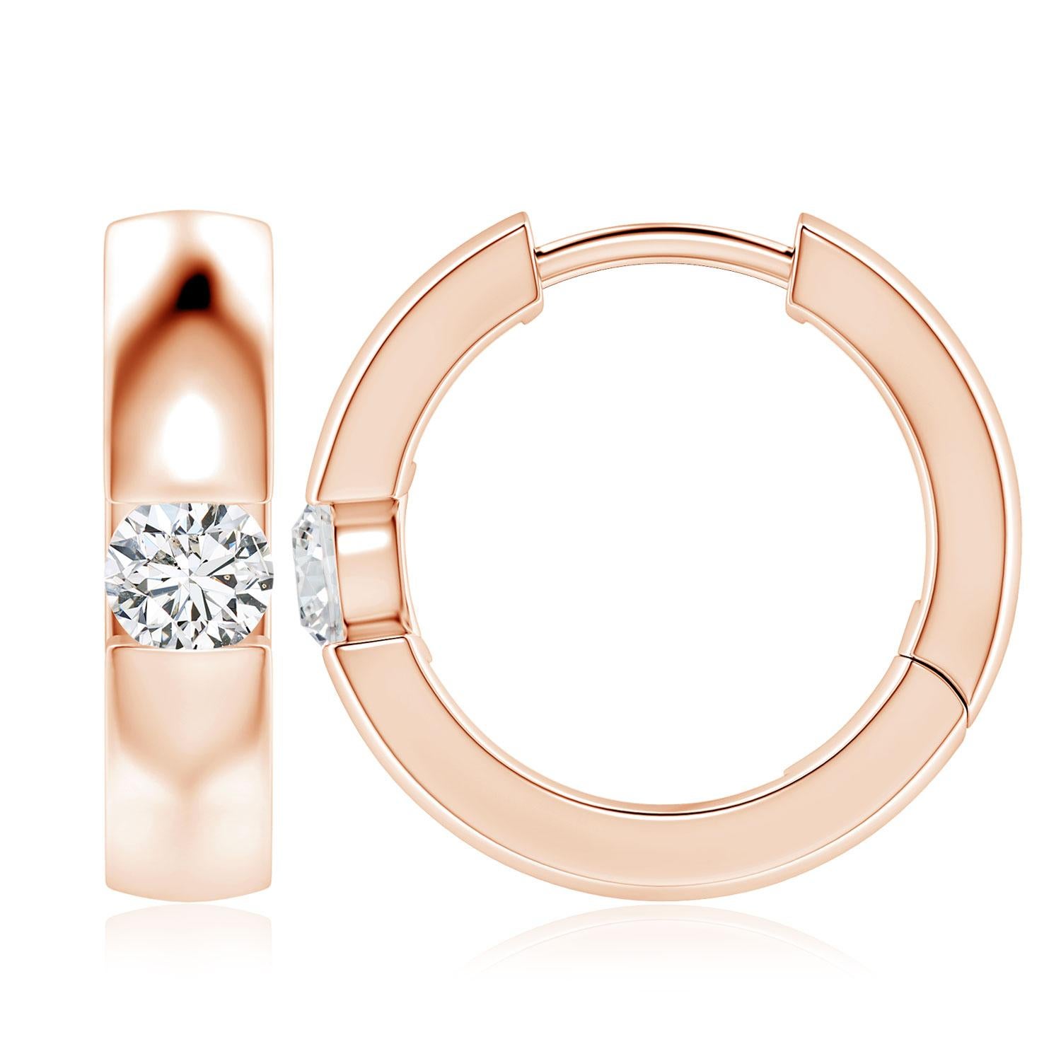 Round Cut ANGARA Natural Round 0.35ct Diamond Hoop Earrings in 14K Rose Gold (Color-H) For Sale