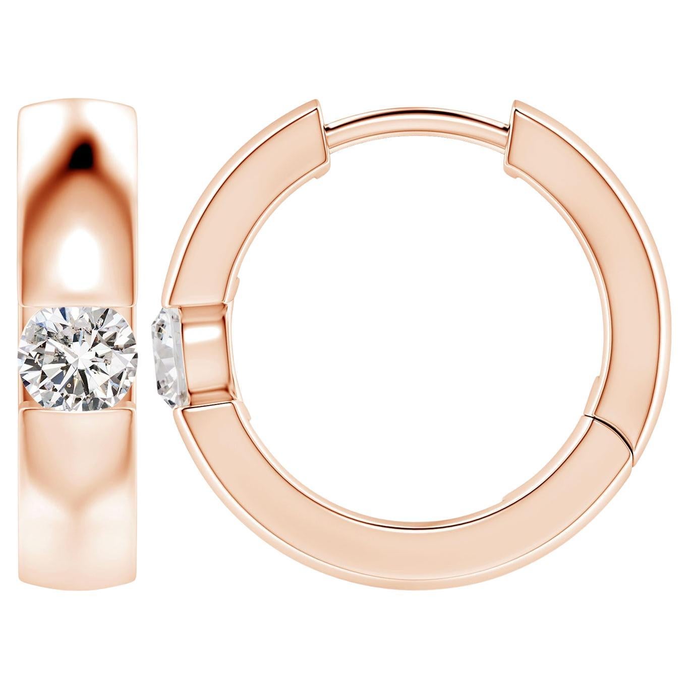 ANGARA Natural Round 0.35ct Diamond Hoop Earrings in 14K Rose Gold (Color-I-J) For Sale