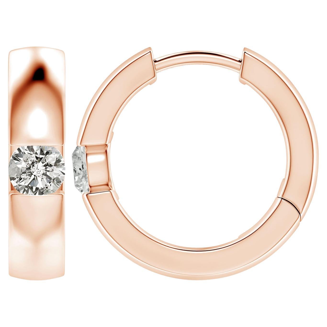 ANGARA Natural Round 0.35ct Diamond Hoop Earrings in 14K Rose Gold (Color-K) For Sale