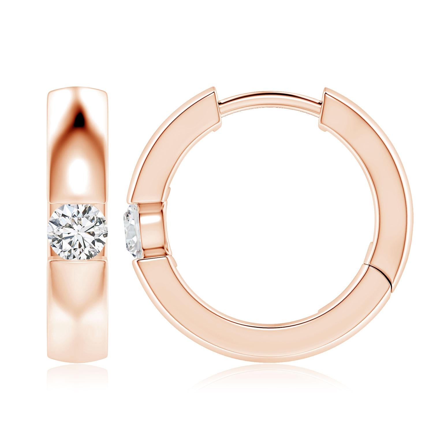 Modern ANGARA Natural Round 0.23ct Diamond Hoop Earrings in 14K Rose Gold (Color-H) For Sale