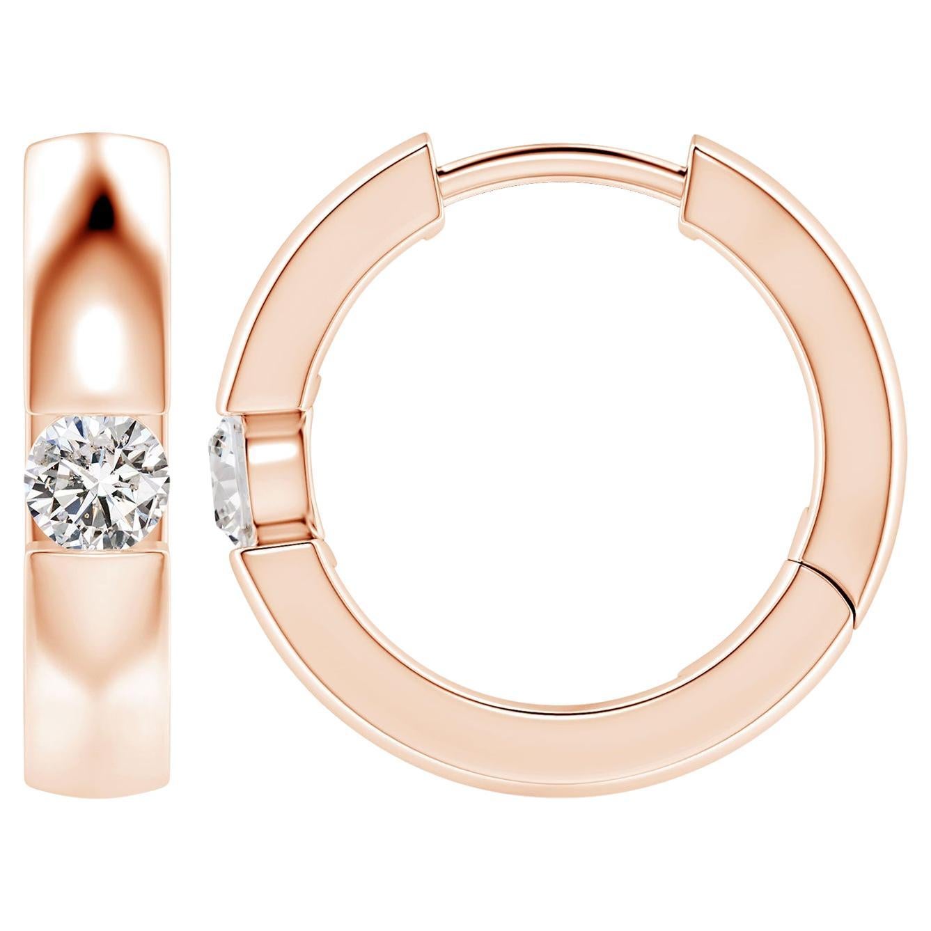 ANGARA Natural Round 0.23ct Diamond Hoop Earrings in 14K Rose Gold (Color-I-J) For Sale