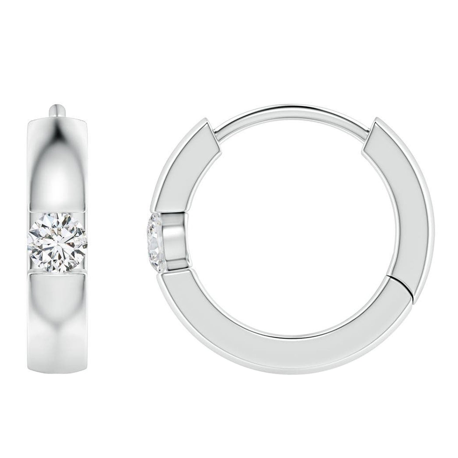 Natürliche runde Diamant-Creolen aus 14K Weißgold (Größe-2 mm, Farbe-H)