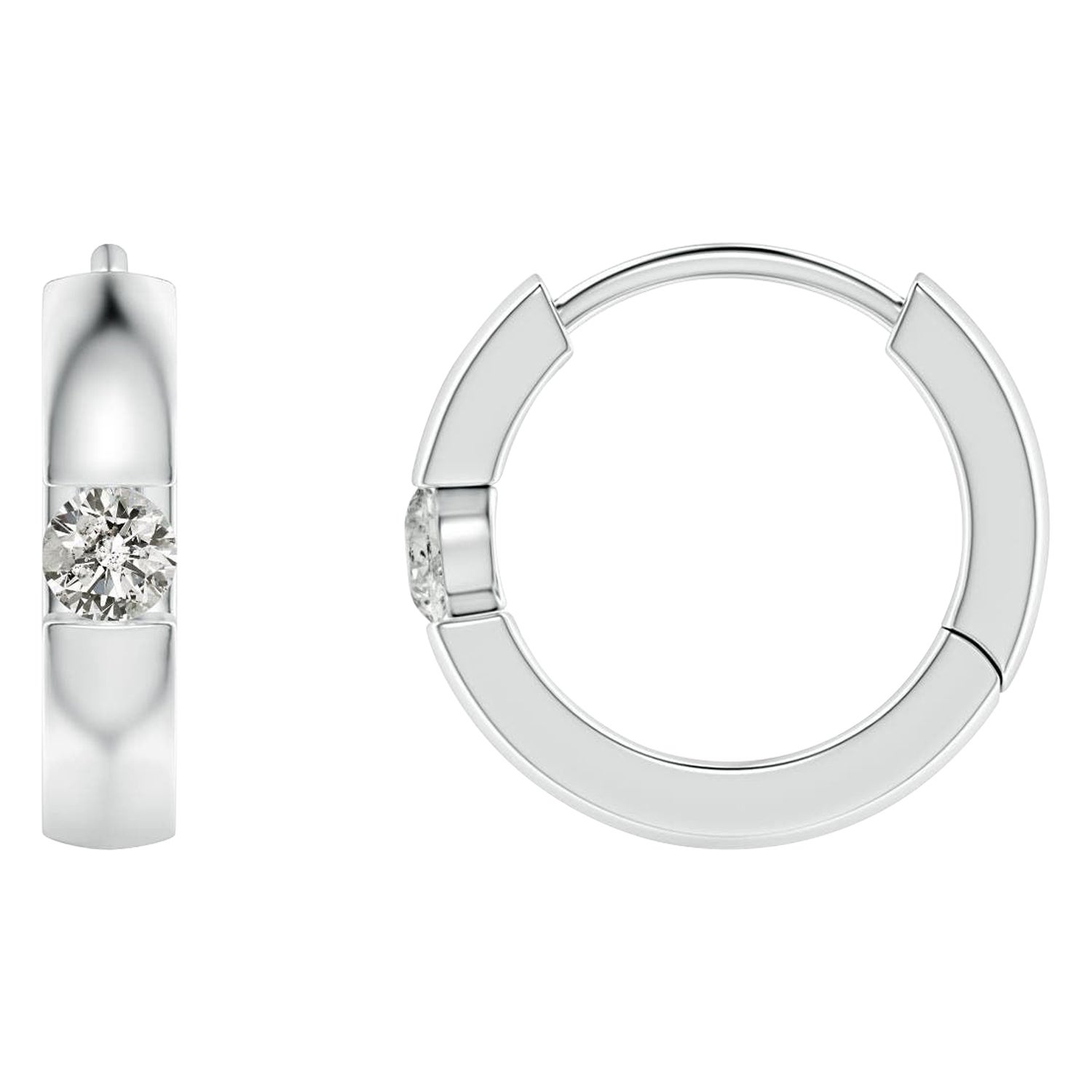 Natürliche runde Diamant-Creolen aus 14K Weißgold (Größe-2 mm, Farbe-K)