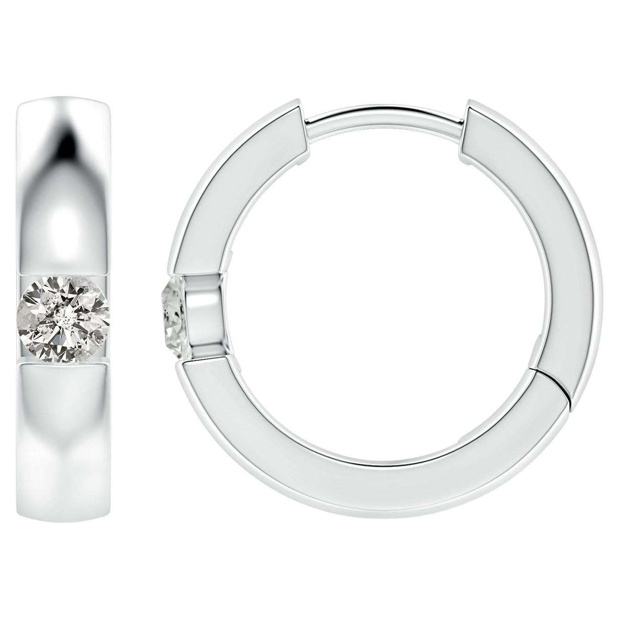 ANGARA Natural Round 0.15ct Diamond Hoop Earrings in 14K White Gold (Color-K) For Sale