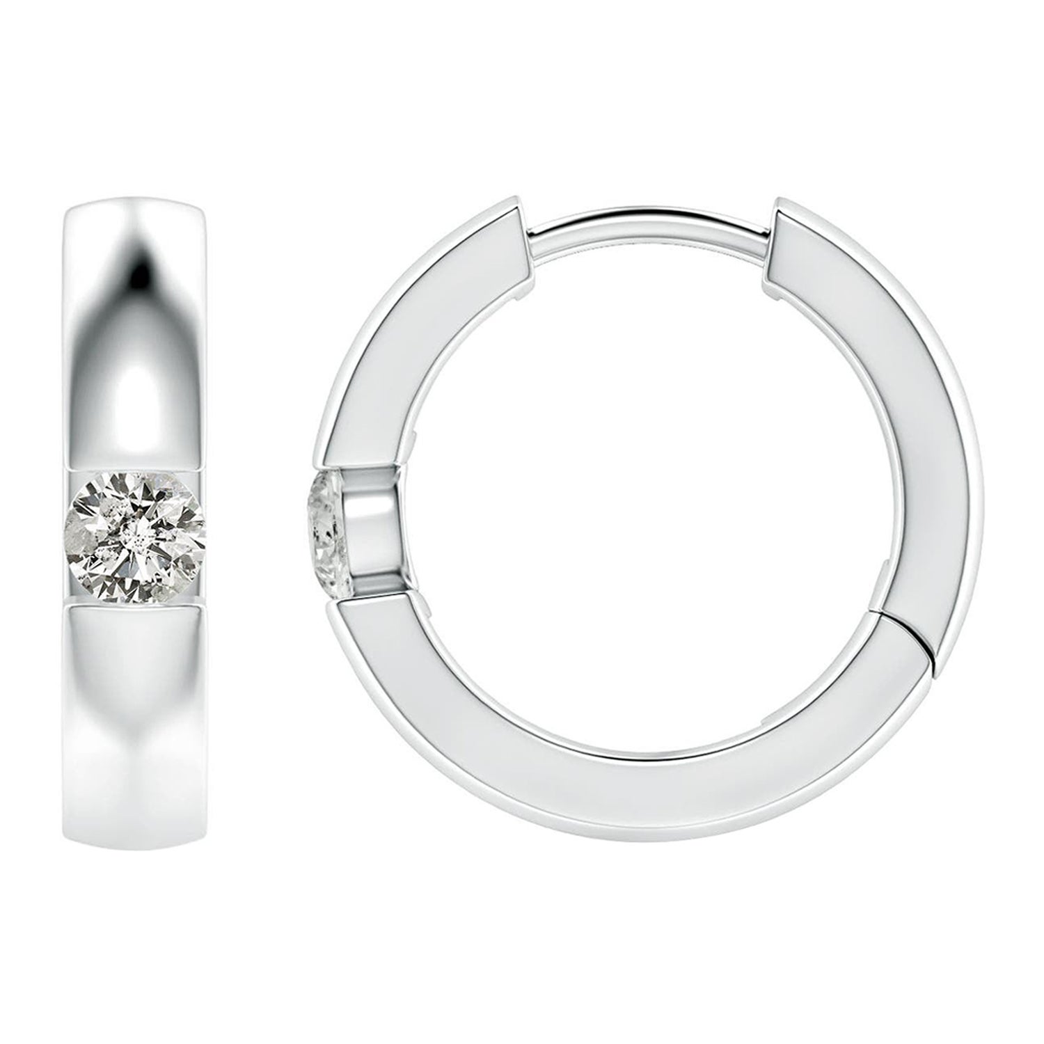 Natürliche runde Diamant-Creolen aus 14K Weißgold (Größe-3 mm, Farbe K) im Angebot