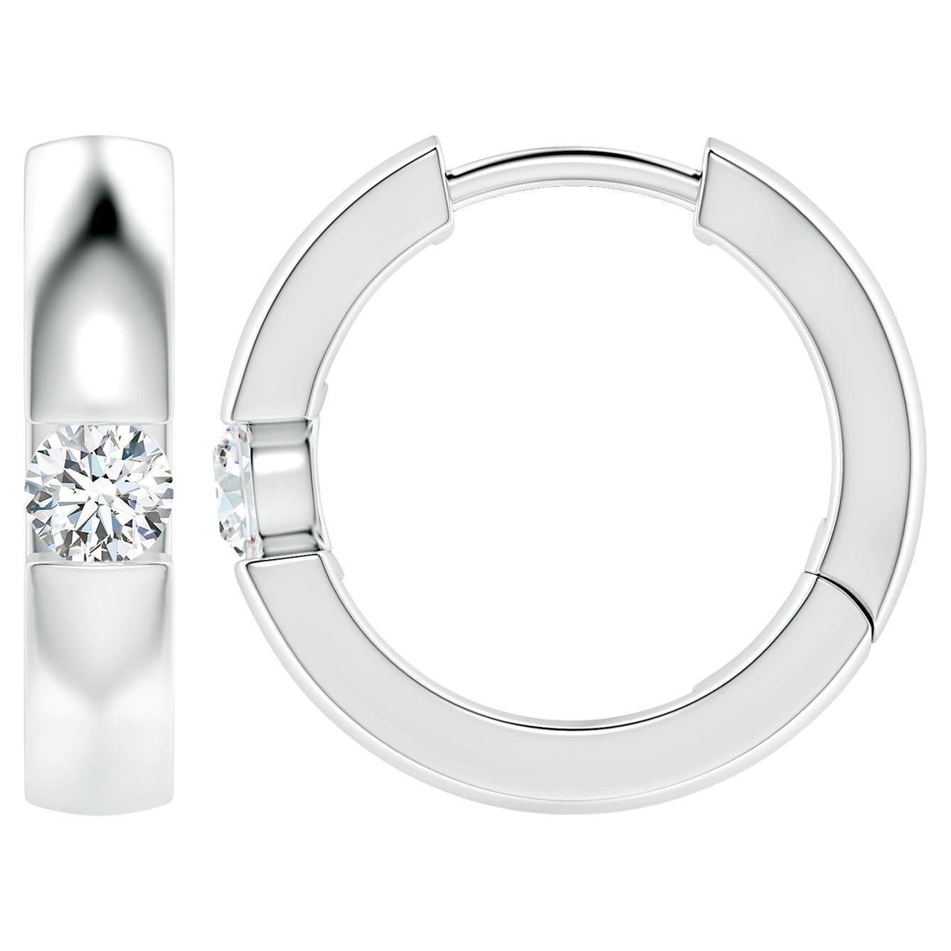 ANGARA Natural Round 0.23ct Diamond Hoop Earrings in 14K White Gold (Color-G) For Sale