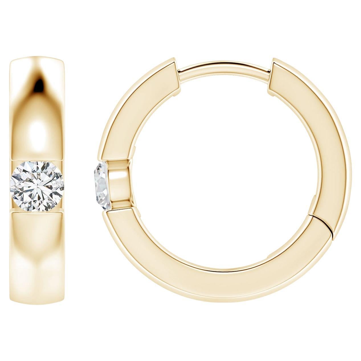 Natural Round 0.15ct Diamond Hoop Earrings in 14K Yellow Gold (Color-H) For Sale
