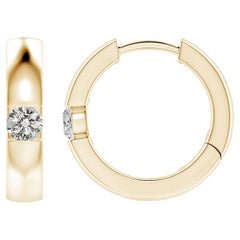 Natural Round 0.15ct Diamond Hoop Earrings in 14K Yellow Gold (Color-K)