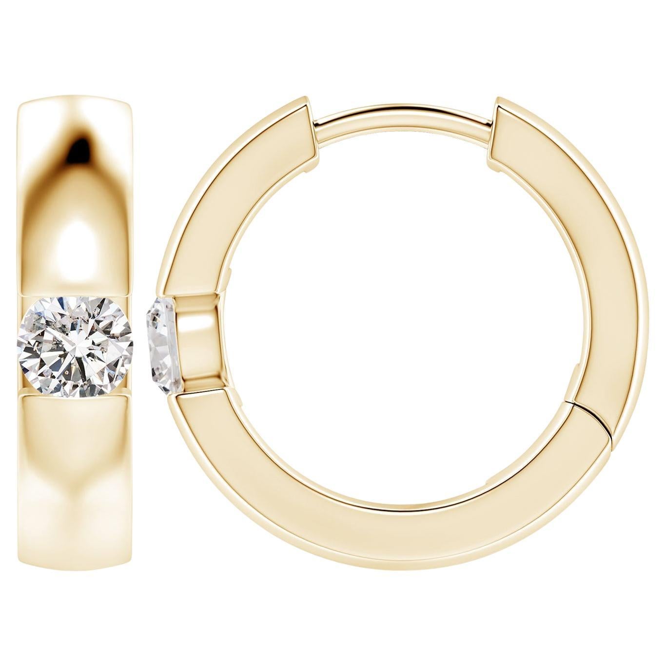 Natural Round 0.35ct Diamond Hoop Earrings in 14K Yellow Gold (Color-I-J)