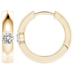 Natural Round 0.23ct Diamond Hoop Earrings in 14K Yellow Gold (Color-I-J)
