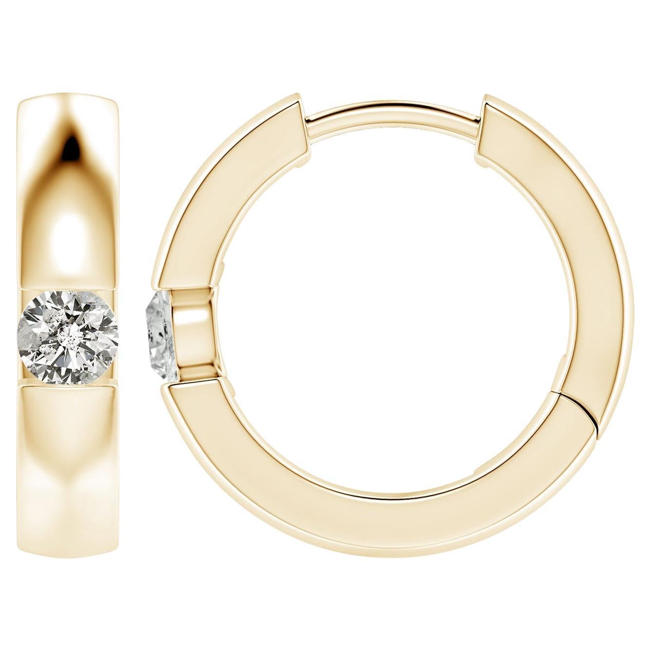 Natural Round 0.23ct Diamond Hoop Earrings in 14K Yellow Gold (Color-K)