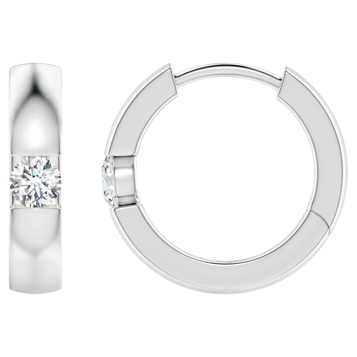 Natural Round Diamond Hoop Earrings in Platinum (Size-2.5mm, Color-G) For Sale