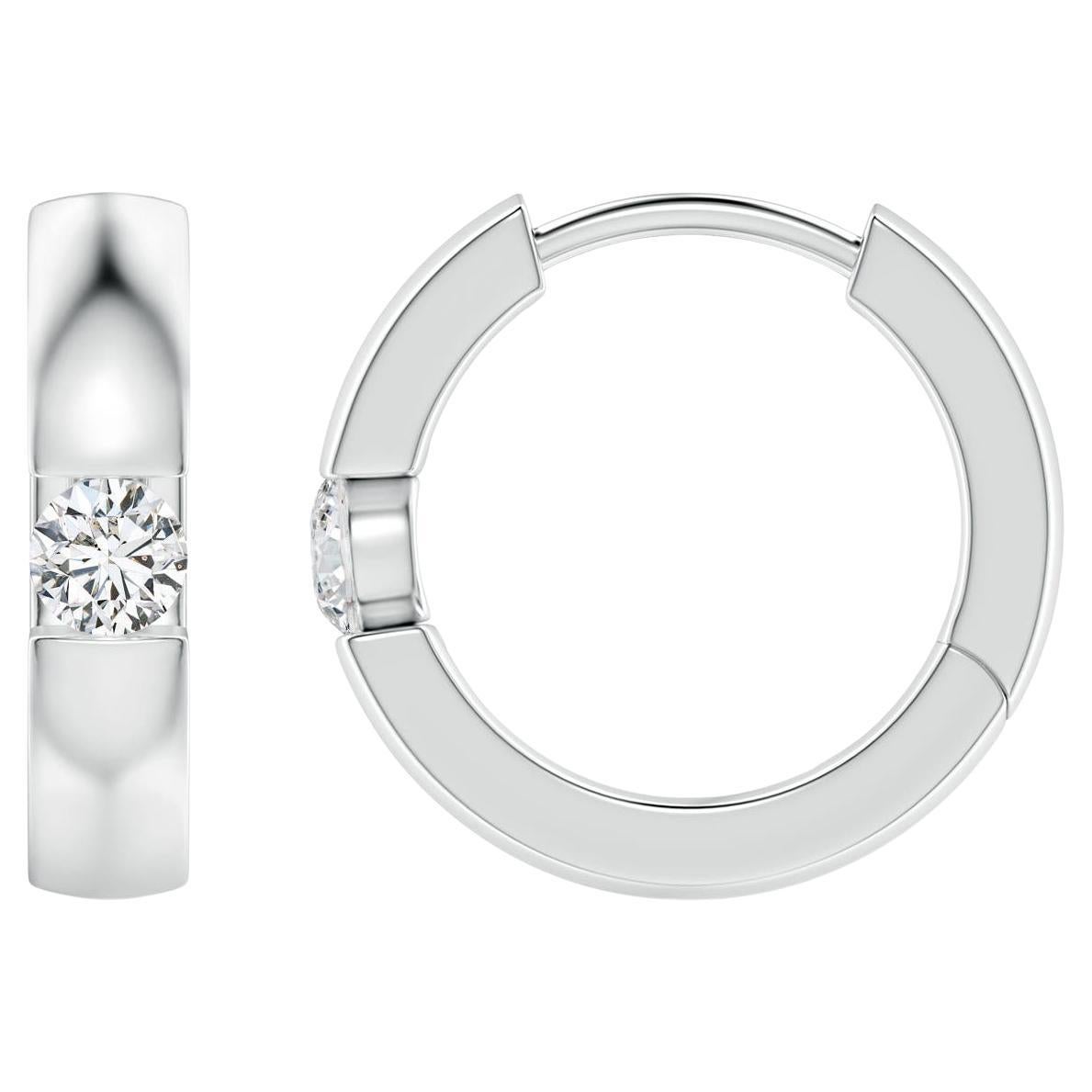 Natural Round Diamond Hoop Earrings in Platinum (Size-2.5mm, Color-H)