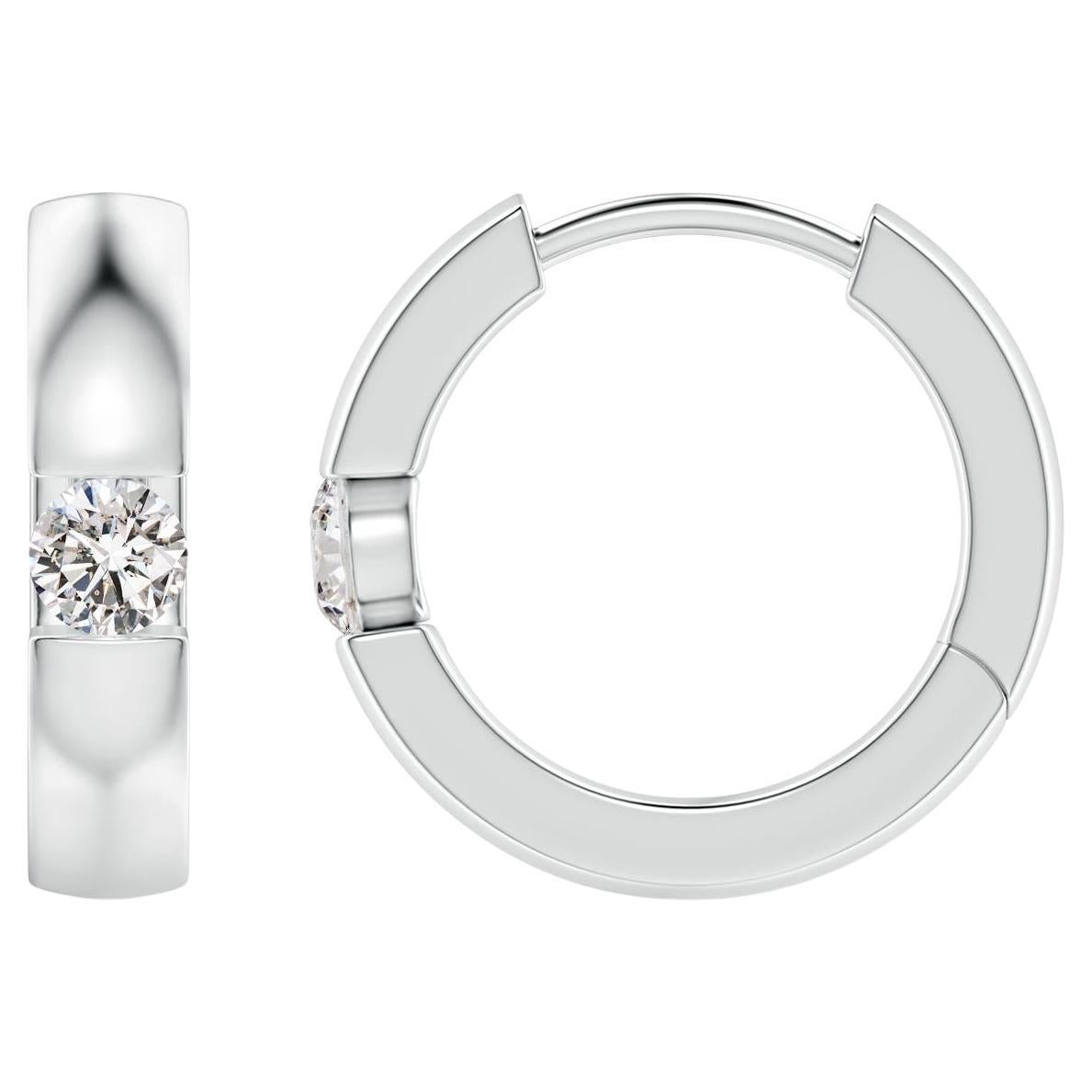 Boucles d'oreilles créoles en platine avec diamants ronds naturels de 2,5 mm, couleur I-J en vente