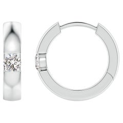 Natural Round Diamond Hoop Earrings in Platinum (Size-2.5mm, Color-I-J)