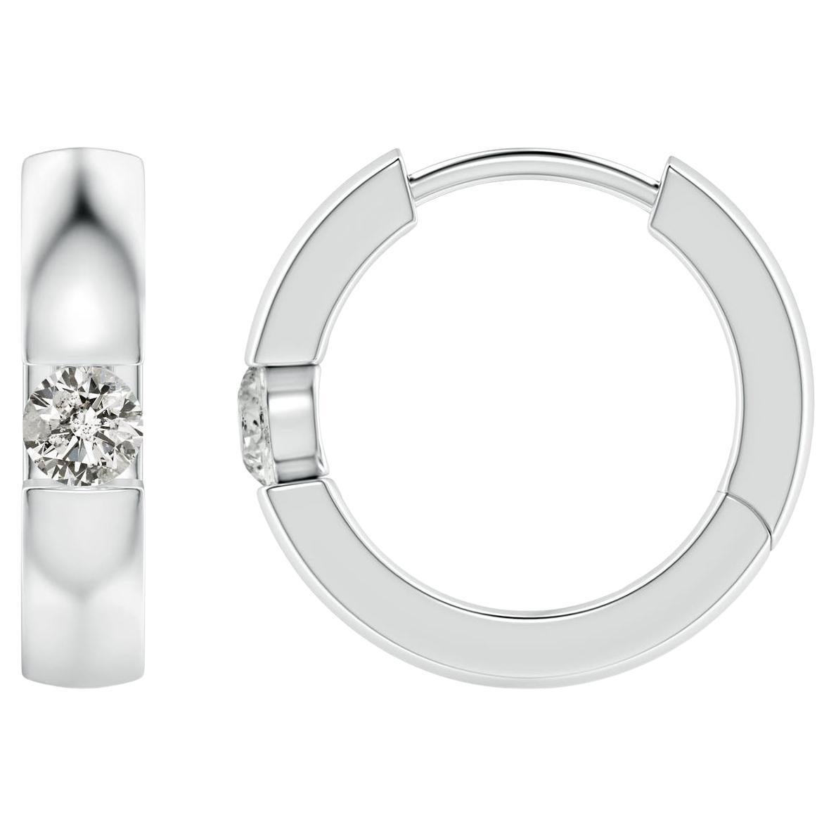 Natural Round Diamond Hoop Earrings in Platinum (Size-2.5mm, Color-K)