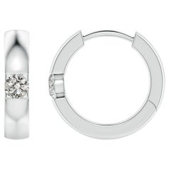 Natural Round Diamond Hoop Earrings in Platinum (Size-2.5mm, Color-K)