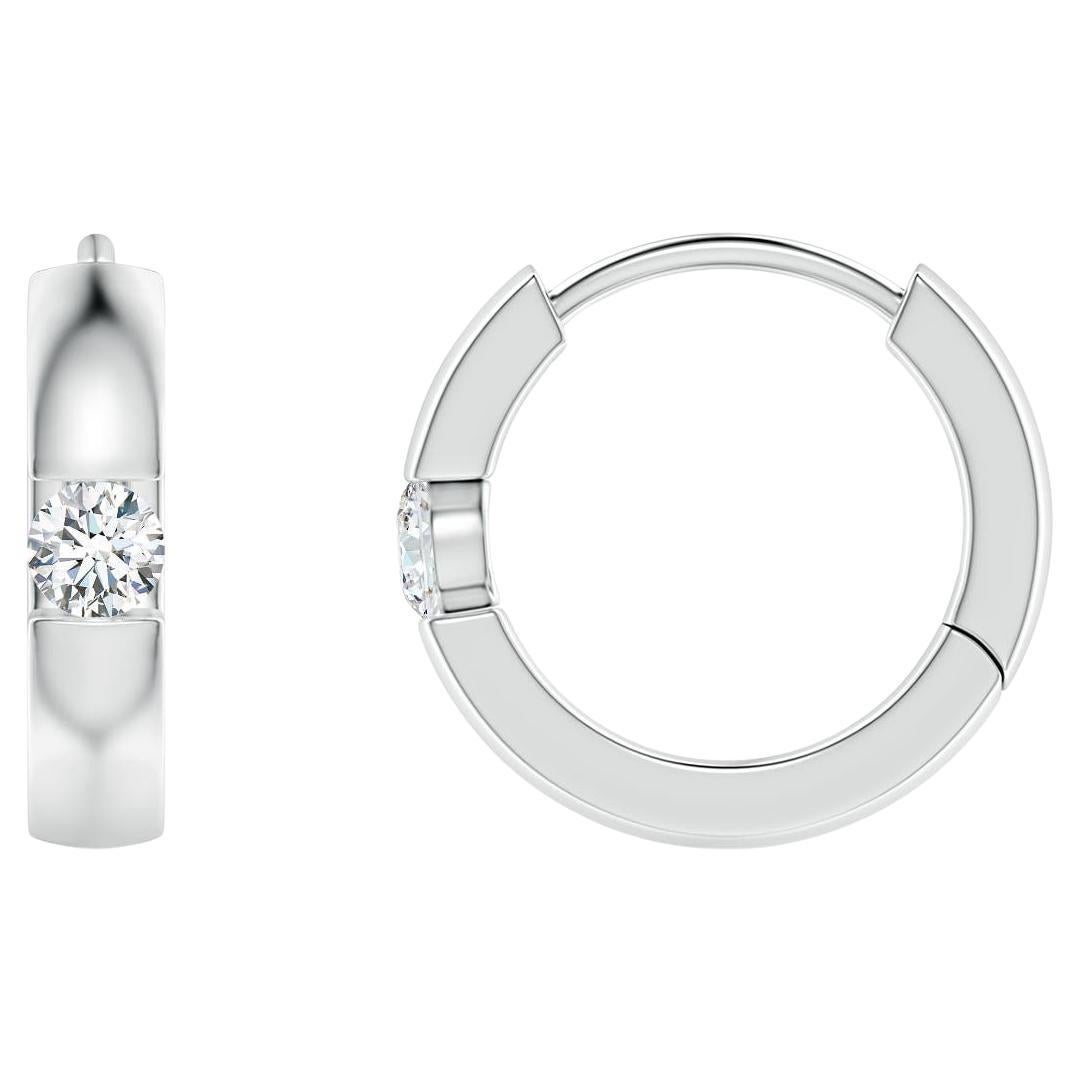 Natural Round Diamond Hoop Earrings in Platinum (Size-2mm, Color-G) For Sale