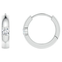 Natural Round Diamond Hoop Earrings in Platinum (Size-2mm, Color-G)