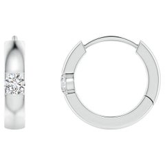 Natural Round Diamond Hoop Earrings in Platinum (Size-2mm, Color-H)