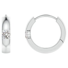 Natural Round Diamond Hoop Earrings in Platinum (Size-2mm, Color-I-J)