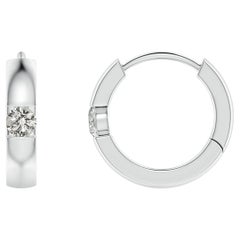 Natural Round Diamond Hoop Earrings in Platinum (Size-2mm, Color-K)