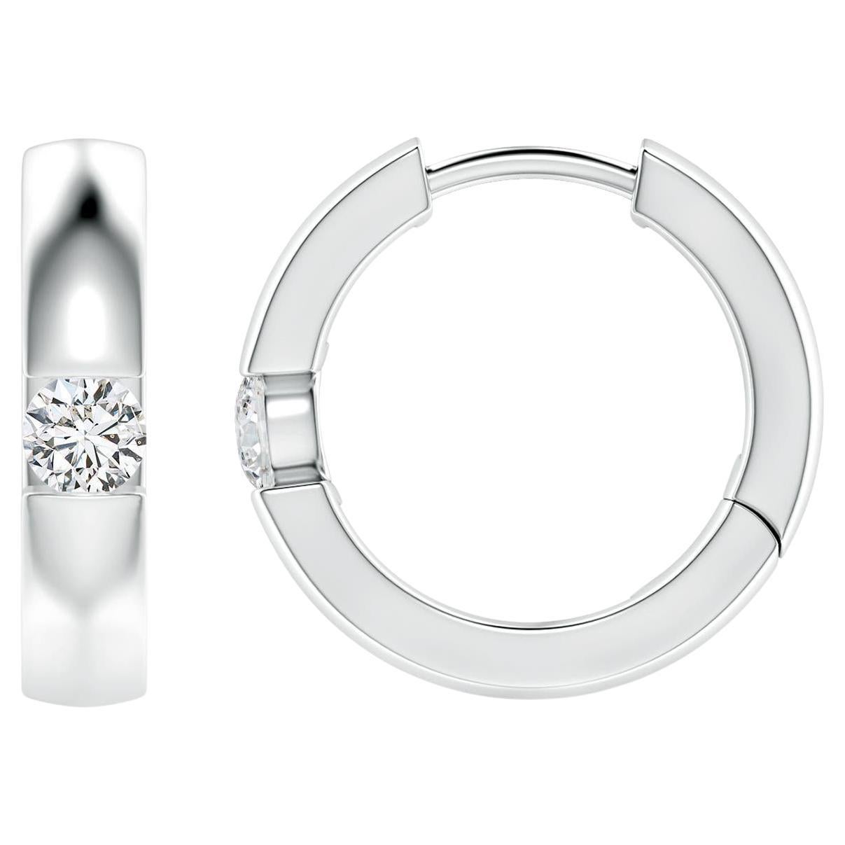 Natural Round Diamond Hoop Earrings in Platinum (Size-3mm, Color-H) For Sale