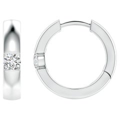 Natural Round Diamond Hoop Earrings in Platinum (Size-3mm, Color-H)