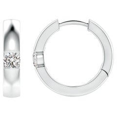 Natural Round Diamond Hoop Earrings in Platinum (Size-3mm, Color-I-J)