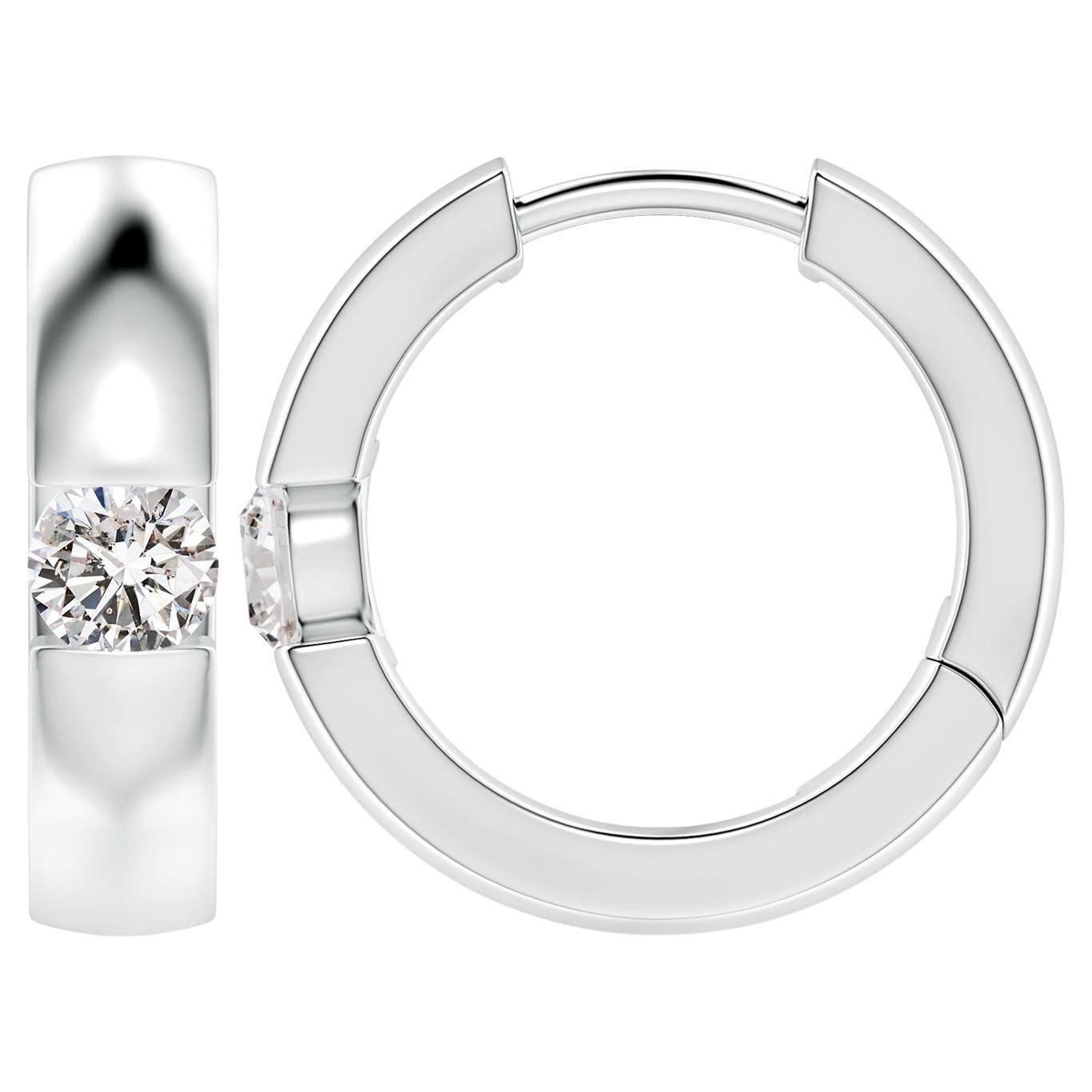 ANGARA Natural Round 0.35ct Diamond Hoop Earrings in Platinum (Color-I-J) For Sale