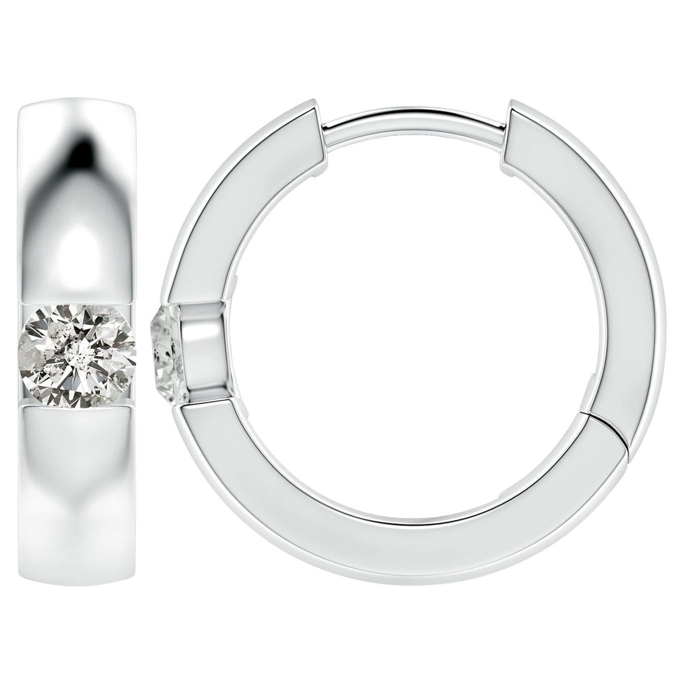 ANGARA Natural Round 0.35ct Diamond Hoop Earrings in Platinum (Color-K) For Sale