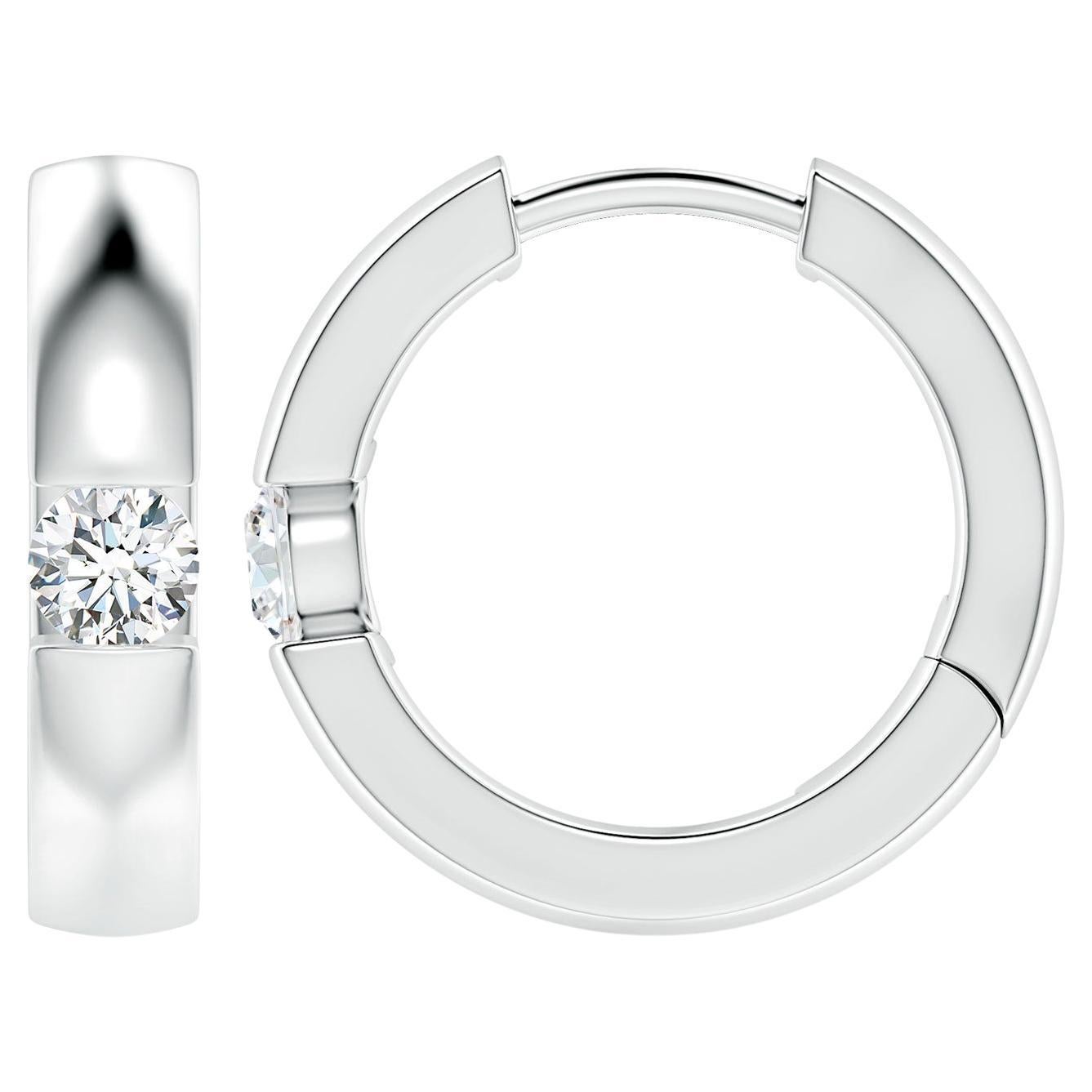 Natural Round 0.23ct Diamond Hoop Earrings in Platinum (Color-G, Clarity-VS2) For Sale