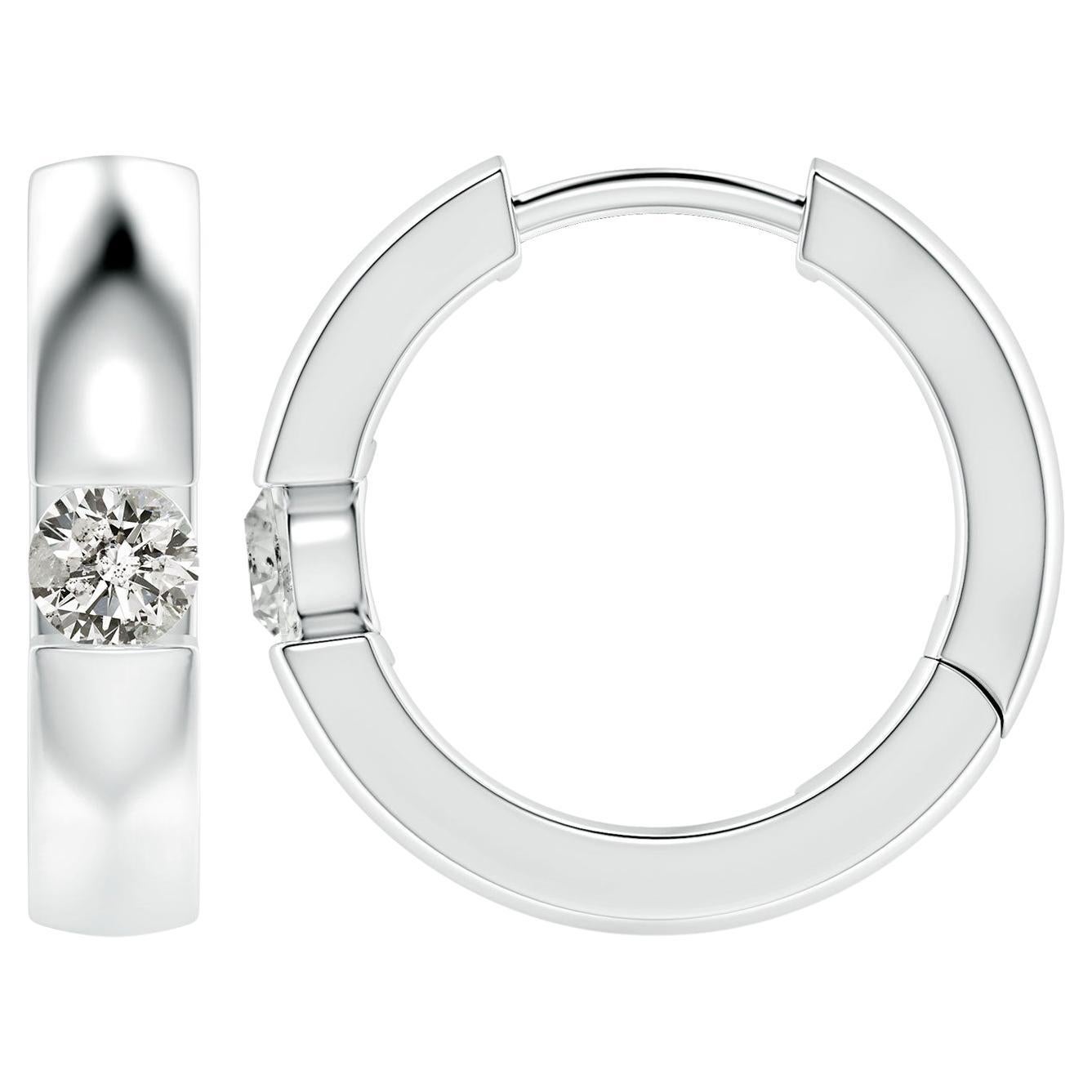 ANGARA Natural Round 0.23ct Diamond Hoop Earrings in Platinum (Color-K) For Sale