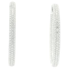 Natural Round Diamond Pave 18-Karat 3-Row Hoop Earrings In Stock