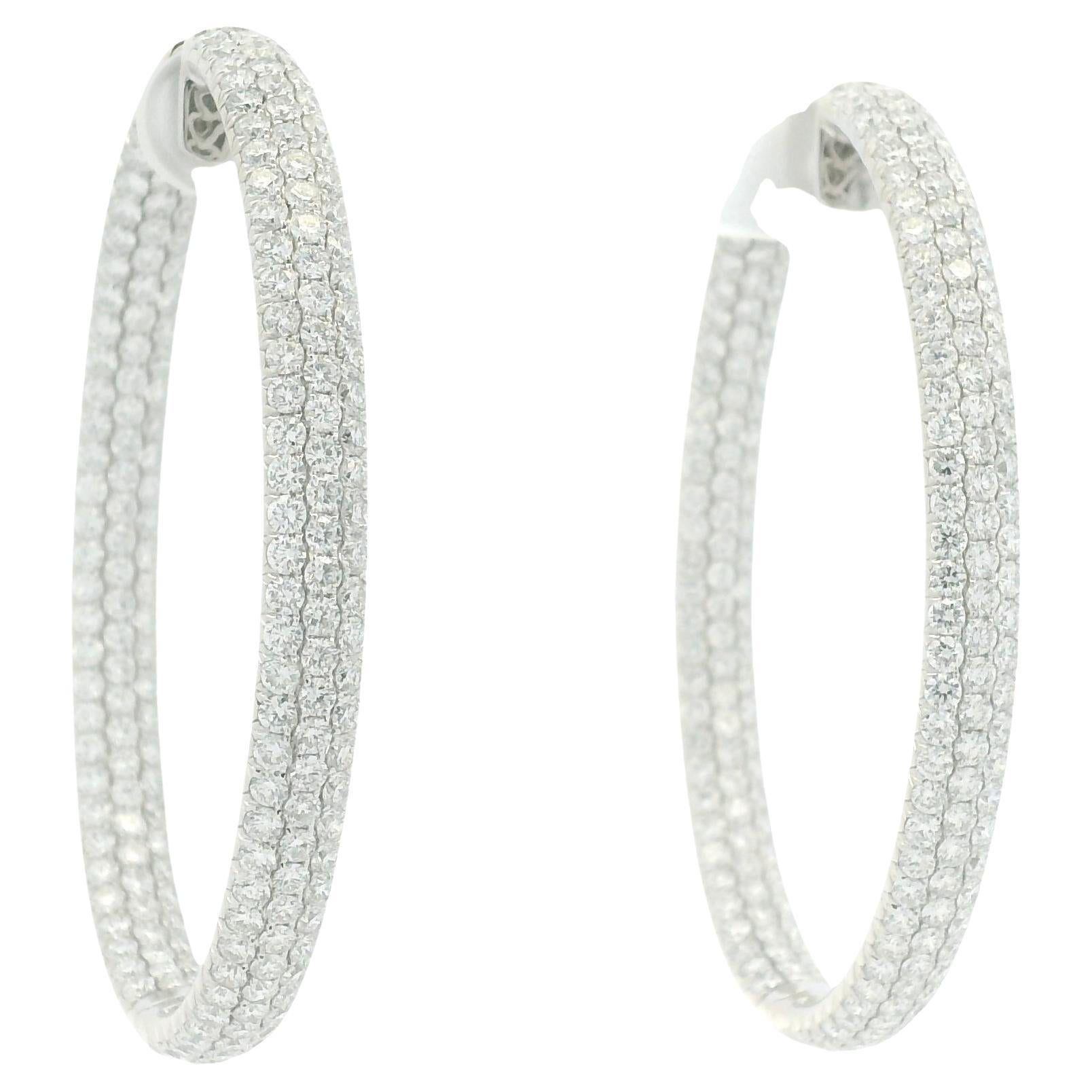 Natural Round Diamond Pave 18-Karat 3-Row Hoop Earrings In Stock