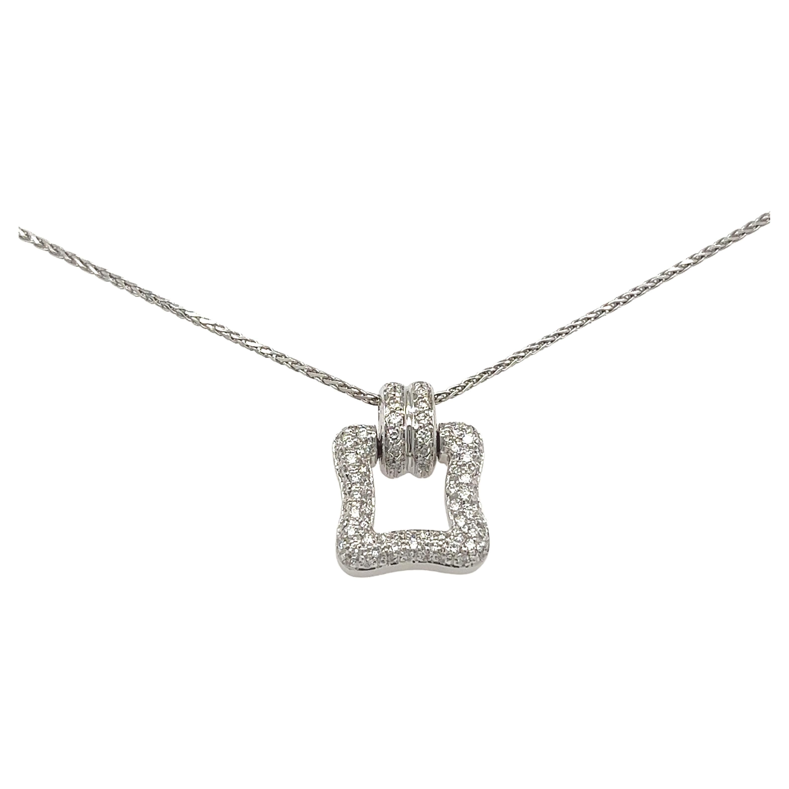 Natural Round Diamond Pave Square Shape Pendant in 18k White Gold For Sale