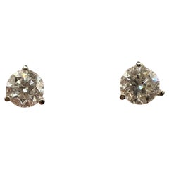Natural Round Diamond Stud Earrings 14K White Gold 1.54ctw Appraised New