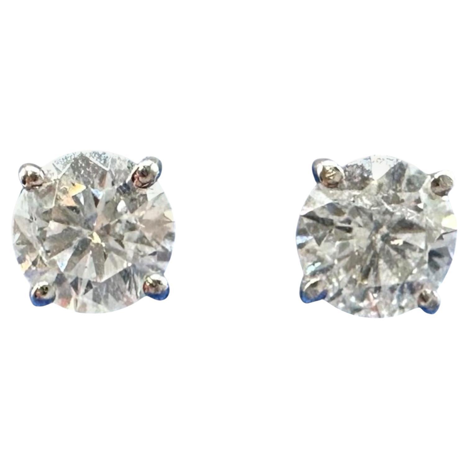 Natural Round Diamond Stud Earrings in 14kt White Gold - 1.40ctw