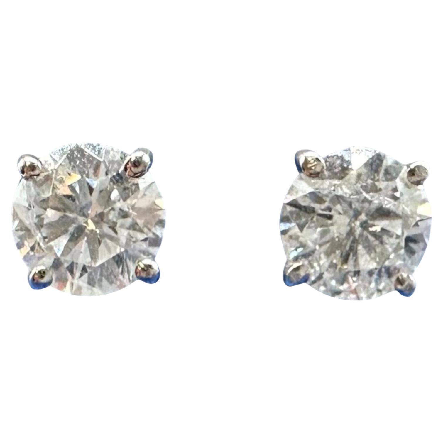 Natural Round Diamond Stud Earrings in 14kt White Gold - 1.40ctw