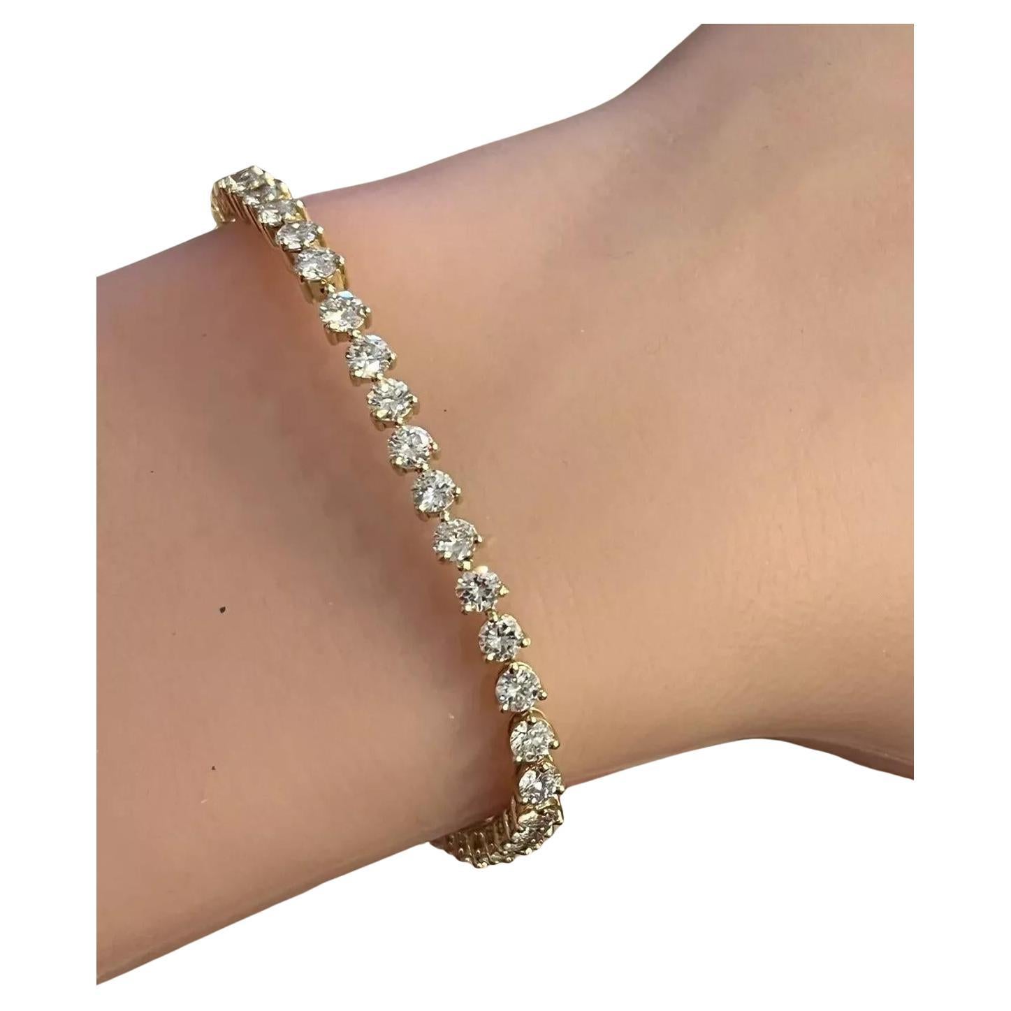 Natural Round Diamond Tennis Bracelet 4.91 cttw in 18k Yellow Gold For Sale