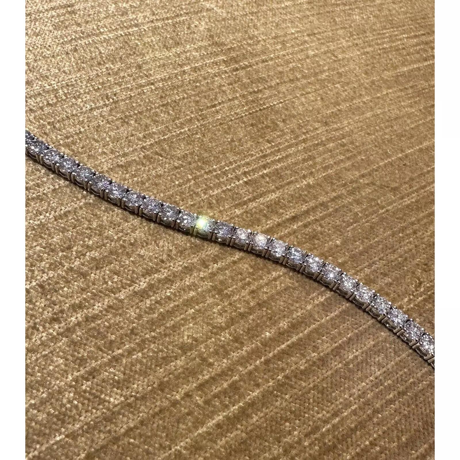 Bracelet de tennis en diamant rond naturel 9.82 carat total en or blanc 14k 7