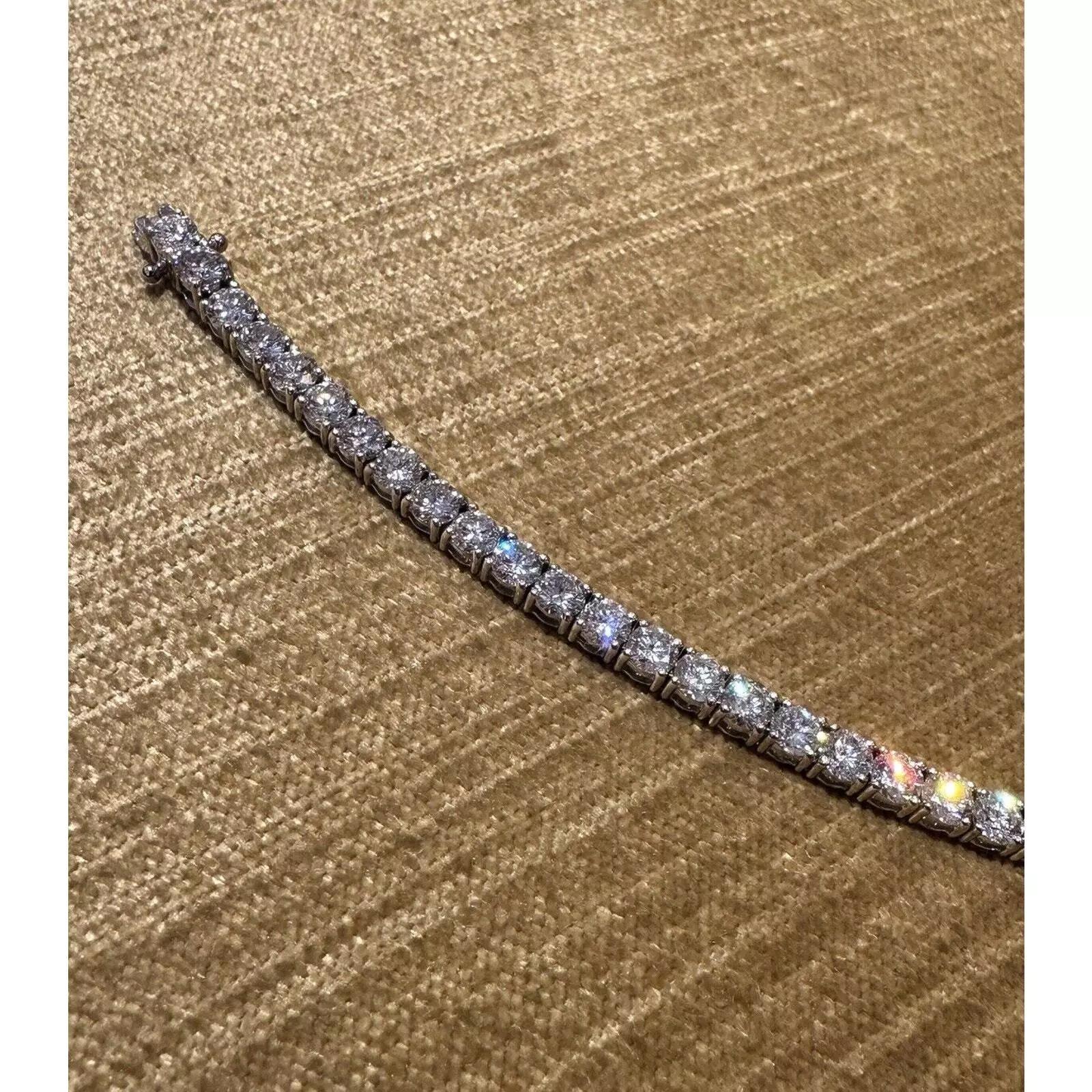 Bracelet de tennis en diamant rond naturel 9.82 carat total en or blanc 14k 7