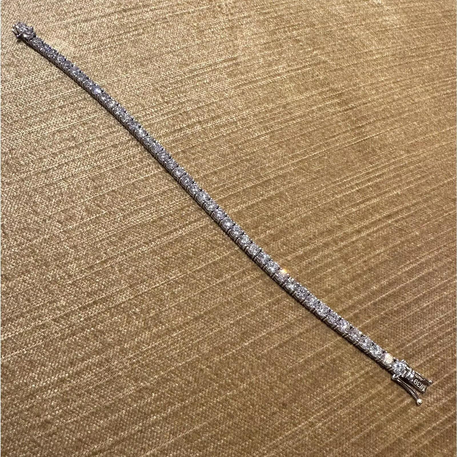 Bracelet de tennis en diamant rond naturel 9.82 carat total en or blanc 14k 7