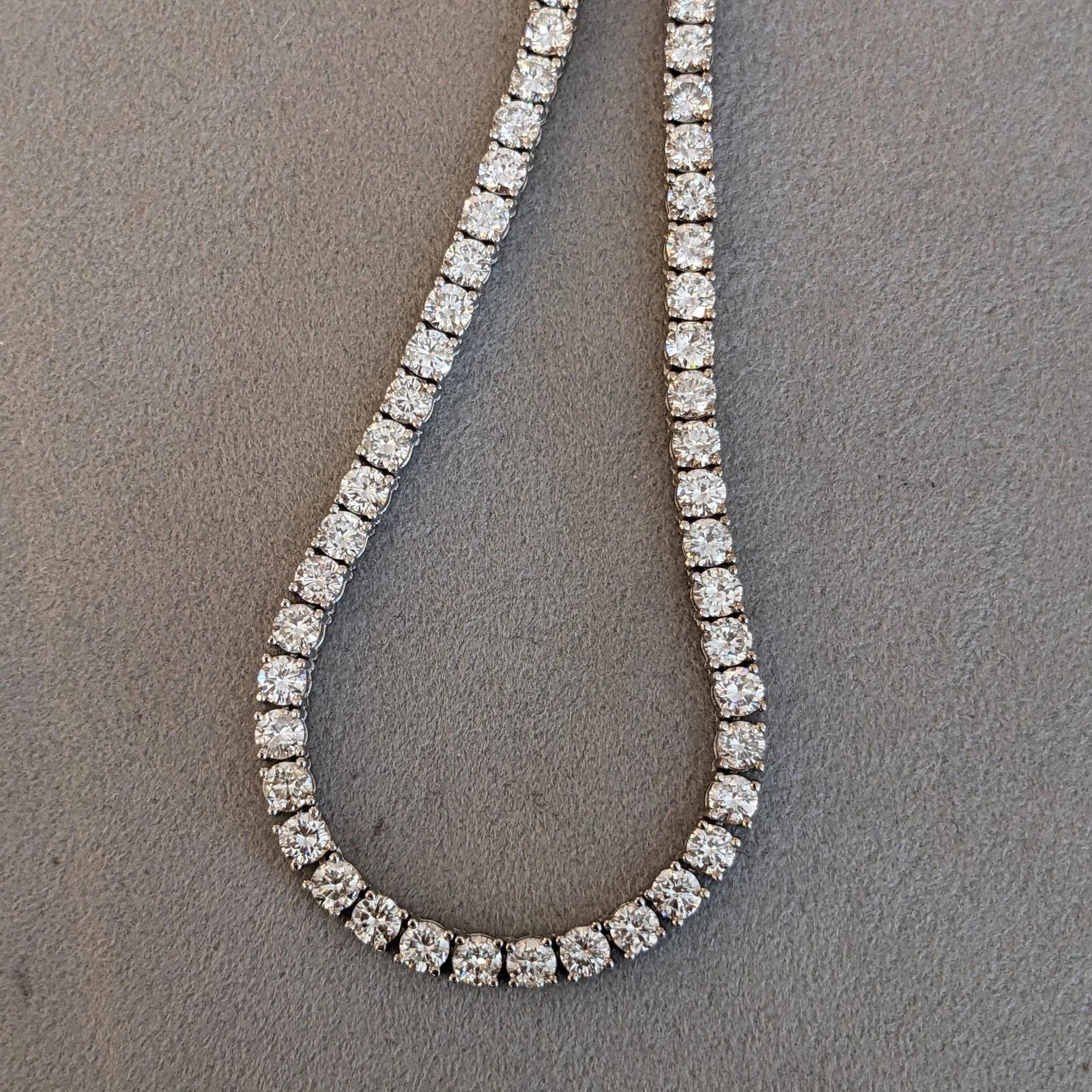 Taille ronde Collier de tennis en diamant rond naturel 18.63 cttw en or blanc 14k 18.25